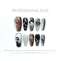 Conception #1296 Halloween pur fait à la main Unique 3D gothique crâne métal citrouille 10 pièces presse sur ongles personnalisé rouge foncé Festival Nail Art
