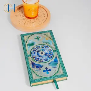 C&H Modern Zodiac Diary Sternzeichen Leather Astrology Notebook Portable Green Gemstones Unique Design Crystal Journal