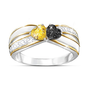 Two Tone Double Heart Inlaid Stone Classic European Style Women's Engagement <b>Ring</b> Romantic Jewelry Lover Gift <b>for</b> <b>Girlfriend</b> - Product Image 3