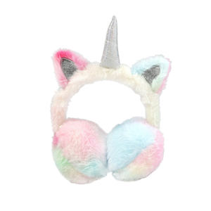 Couvre-oreilles <span class=keywords><strong>licorne</strong></span> pour enfants, en peluche colorée, pliables, chauds pour l'hiver, pour filles, mignons, arc-en-ciel - Product Image 1