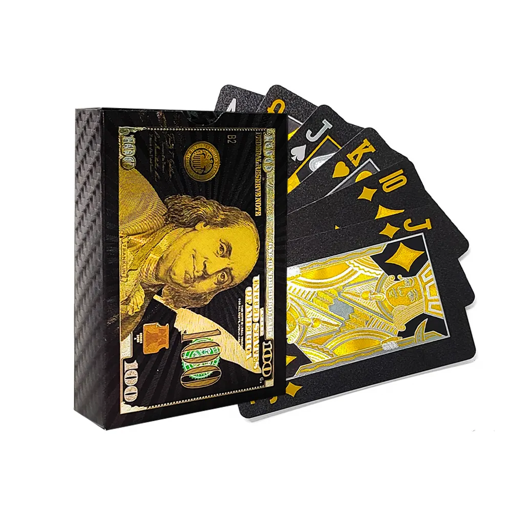 Hochwertiger Druck Pokerset Unterhaltung Gold-Spielkarten wasserdichte Premium-Plastik-Spielkarten