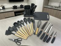 Nouvel Arrivage – Ensemble d'ustensiles de cuisine en silicone de qualité alimentaire, sans BPA et non toxique, comprenant cuillère, spatule, pince, couteau de cuisine et aiguiseur de couteaux