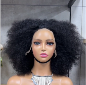 Parrucca Afro riccia <span class=keywords><strong>Big</strong></span> <span class=keywords><strong>Bang</strong></span> 4*4 13*4 trasparente in pizzo anteriore capelli umani parrucca marrone colore naturale pizzo frontale senza colla - Product Image 5