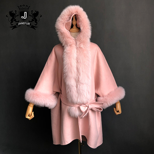 Tilki kürk ile yeni stil bahar rüzgar ceketi kapşonlu kaşmir pelerin pelerin - Product Image 2