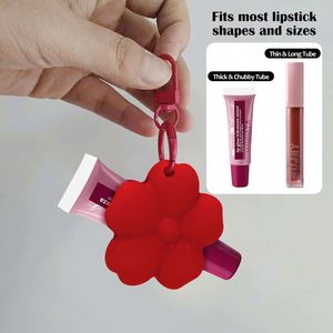 <b>Custom</b> Logo Silicone Portable Clip on Cherry Blossom Style Lip Gloss Bracket Keychain Pendant for <b>Lipstick</b> Perfume - Product Image 3