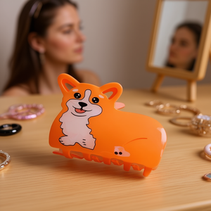 Corgi Puppy Scratch Clip 8.5Cm Pinza para el pelo naranja para mujeres y niñas - Product Image 2