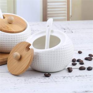 Ceramic <strong>Spice</strong> Jars Pour Spout Bamboo Lids Customized Natural Seasoning <strong>Condiment</strong> <strong>Spice</strong> Container Tools Wood Kitchen Accessories - Product Image 5