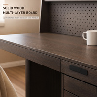 Table réglable en hauteur, bureau en bois massif avec panneau perforé, poste de travail moderne avec tiroirs de rangement pour le bureau à domicile