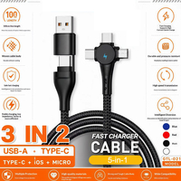 Kabel Pengisian Cepat 65W 3-in-2 dengan Anyaman Kepang, Indikator LED, dan Transfer Data Kecepatan Tinggi untuk Ponsel Android