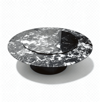 Table à manger ronde en pierre naturelle noire et blanche avec plateau tournant Lazy Susan, table à manger moderne de luxe pour villa, 8 places, mobilier de maison
