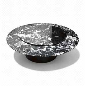 โต๊ะอาหารหินธรรมชาติสีดำขาวทรงกลม พร้อมถาดหมุนแบบ Lazy Susan โต๊ะอาหารวิลล่าหรูหราทันสมัย 8 ที่นั่ง เฟอร์นิเจอร์บ้าน - Product Image 1