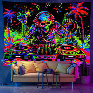 Tapisserie murale <span class=keywords><strong>psychédélique</strong></span> réactive aux <span class=keywords><strong>UV</strong></span>, motif DJ Gorilla, décoration bohème Kawaii pour salon - Product Image 3