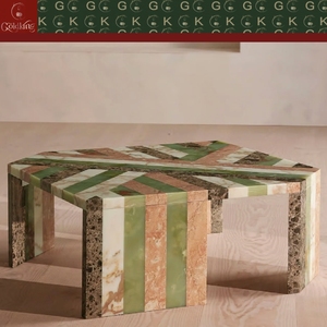 Mesa de Centro de Mármol GOLDKING, Multicolor, con Diseño Geométrico Moderno, para Sala de Estar, Piedra Natural Pulida Personalizada - Product Image 4