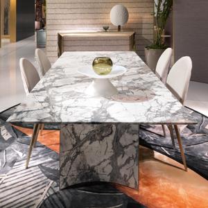 Set Tavolo da Pranzo Rettangolare in Marmo Italiano di Alta Gamma, Tavolo da Pranzo Lussuoso Placcato Oro, Set di Arredamento Moderno per Sala da Pranzo di Villa - Product Image 2