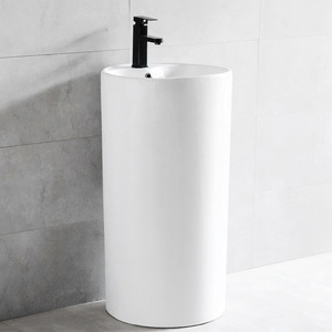 Ceramic Floor Standing Washbasin <b>Round</b> Single Hole One Piece Easy Cleaning Bathroom Sink - Product Image 1
