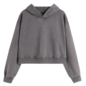 Cross-Border European and American <strong>Women's</strong> Clothing Hooded Crop Top Short Sweatshirt Summer Loose Oversize 100% Cotton <strong>Fleece</strong> - Product Image 4