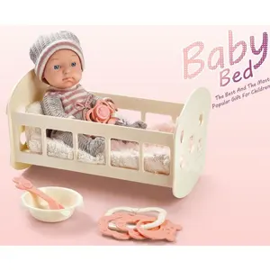 Doll Furniture Children Pretend Play Game Toy Kids Wooden Baby Doll Cradle Toy With Bedding Girl Furniture