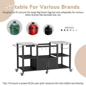 Chariot de barbecue multifonctionnel AJUNION en acier inoxydable, station de barbecue d'extérieur, table de préparation pour support <span class=keywords><strong>Big</strong></span> <span class=keywords><strong>Green</strong></span> <span class=keywords><strong>Egg</strong></span> avec 6 roues - Product Image 2