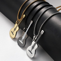 Personalized Guitar Stainless Steel Gold Plated Necklace Link Chain Women's Jewelry for Music Lovers Best Friends-Party
