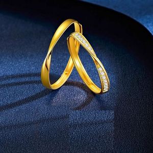 Anillo De Acero Inoxidable Gold Plated Adjustable Open <b>Couple</b> <b>Ring</b> Wedding Jewelry Irregular Zirconia <b>Ring</b> Mobius <b>Couple</b> <b>Rings</b> - Product Image 2