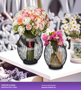 Bougeoirs en fil de métal noir lanterne pilier bougeoirs support de fleurs décoration de mariage centres de Table bougeoir - Product Image 2