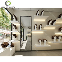 Meubles de présentation pour salon de coiffure, présentoir pour extensions de cheveux, étagère de présentation de perruques, design de meubles de présentation intérieure, rendu 3D, aménagement de magasin