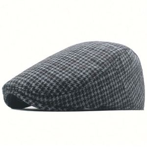 Wool Tweed Checked Herringbone Beret Hats <b>Men</b> Fall Winter Plaid <b>Flat</b> Gatsby Hat Outdoor Warm <b>Flat</b> Top Ivy <b>Cap</b> - Product Image 2