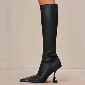 New Arrivals Metal Pointed Toe Women's Knee High Boots High Hook Heels Solid <b>Long</b> Boots on Custom Shoes - Product Image 3