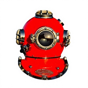 <b>Vintage</b> Red Metal Diving Helmet Model Nautical Decor Antique <b>Painting</b> Plated Casting Embossing Printing Home Office Display - Product Image 1