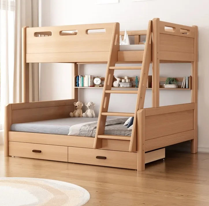 子供用二段ベッドソリッド木製ベッドルーム家具子供用階段付きダブル二段ベッド