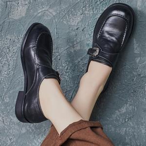 Zapatos de Verano con Estilo Británico, Hechos a Mano, Parte Superior de PU, Cierre con Cordones, Hebilla Ajustable, Punta Abierta, Tacón Bajo, Diseño de Boca Profunda - Product Image 3