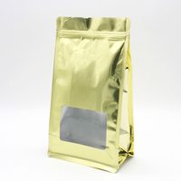 Sac en plastique doré à fond plat avec fenêtre rectangulaire, pochette zippée, emballage de qualité alimentaire haute barrière pour aliments secs et snacks