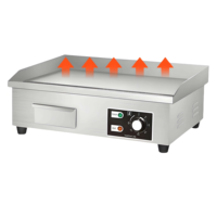 Plaque de cuisson électrique professionnelle à plateau plat avec bouton de température réglable et voyants d'indication de puissance et de chauffe pour la restauration rapide