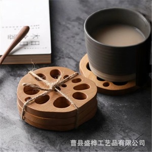Wooden Lotus Root Slice Coaster Irregular Shape Heat Insulation For <b>Teacups</b> Coffee Mugs Solid Wood Home Use - Product Image 4