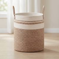 Panier à linge en corde de coton doux, 60L, autoportant, lavable en machine, bac de rangement tressé pour chambre d'enfant, vente en gros