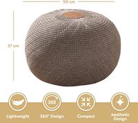 Grand pouf ottoman en acrylique tricoté, design bohème moderne, meuble de salon et chambre, 20" L x 15" H, marron, Chine