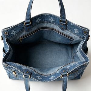 Fashion women's denim tote bag denim texture multi pocket <b>large</b> capacity suitable for outdoor travel handbag - Product Image 6