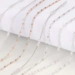 Fashion 1 Meter White Pearl Beads Gold And Silver Alloy Bracelet Chain For Jewelry Making Necklace Clothing Decoration Accessory