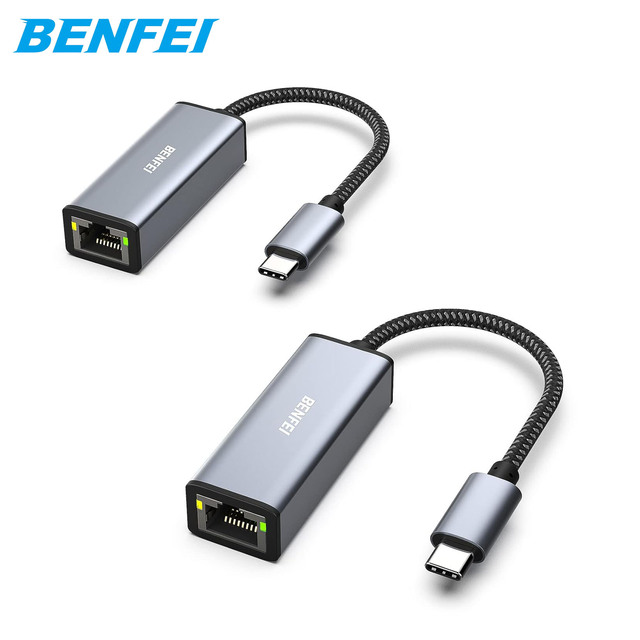 BENFEI 2 Pack USB-C to Ethernet Adapter, USB Type-C (Thunderbolt 3/4) to RJ45 Gigabit Ethernet LAN Network Adapter