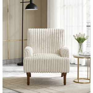 Fauteuil d'appoint moderne en velours côtelé de 3,5 cm de large, 9 pieds en bois massif, fauteuil rembourré beige pour salon - Product Image 2