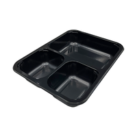 Barquette alimentaire jetable HSQY CPET noire à 3 compartiments avec film de couverture, compatible four et micro-ondes