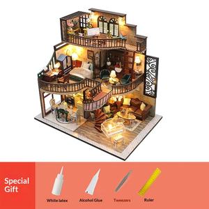 Modelo de Villa de Madera Creativa para Armar de Hongda, Cabaña Retro de Dos Pisos, Bloques de Construcción Decorativos en 3D, Vista de Calle - Product Image 6