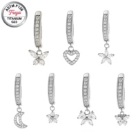 Anneau de piercing de nombril en titane 14G ASTM F136, hypoallergénique, avec pendentif zircon, à clipser