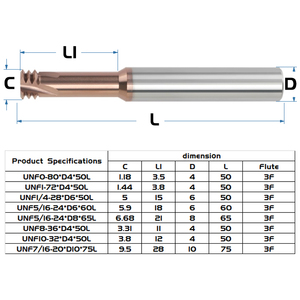 Bibo Unf Three-teeth Endmill Thread Milling Cutter Machining Center High Hard Tool for Steel Milling Cutting <b>Tungsten</b> Steel - Product Image 2