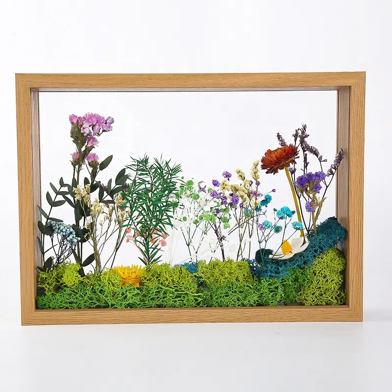 Marco de flor prensado artesanal, caja de exhibición de flores preservadas, cajas de sombra de vidrio real, marco de foto 3D