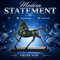 Sculptures d'ornements en métal sur le thème du cheval, style moderne minimaliste et luxe discret, pour bureaux, salons, entrées et halls d'hôtels