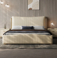 Lit de rangement en cuir véritable crème de style italien, luxe léger, fonctionnalités réglables, cadre en bois de pin écologique, moderne et minimaliste