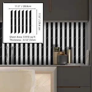 Sunwings-Tuile Chevron à peler et coller | Stock aux États-Unis | Mosaïque autocollante en céramique noire et blanche pour la cuisine