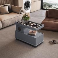 Table d'appoint de canapé, table basse mobile multifonctionnelle pour salon, meuble de rangement minimaliste avec roulettes et plateau en verre trempé