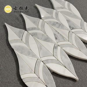 Mosaico de Mármol Blanco de Carrara con Diseño de Hojas en Corte por Chorro de Agua para Decoración de Paredes en Centros de Bienestar, Spas y Salas de Meditación - Product Image 5